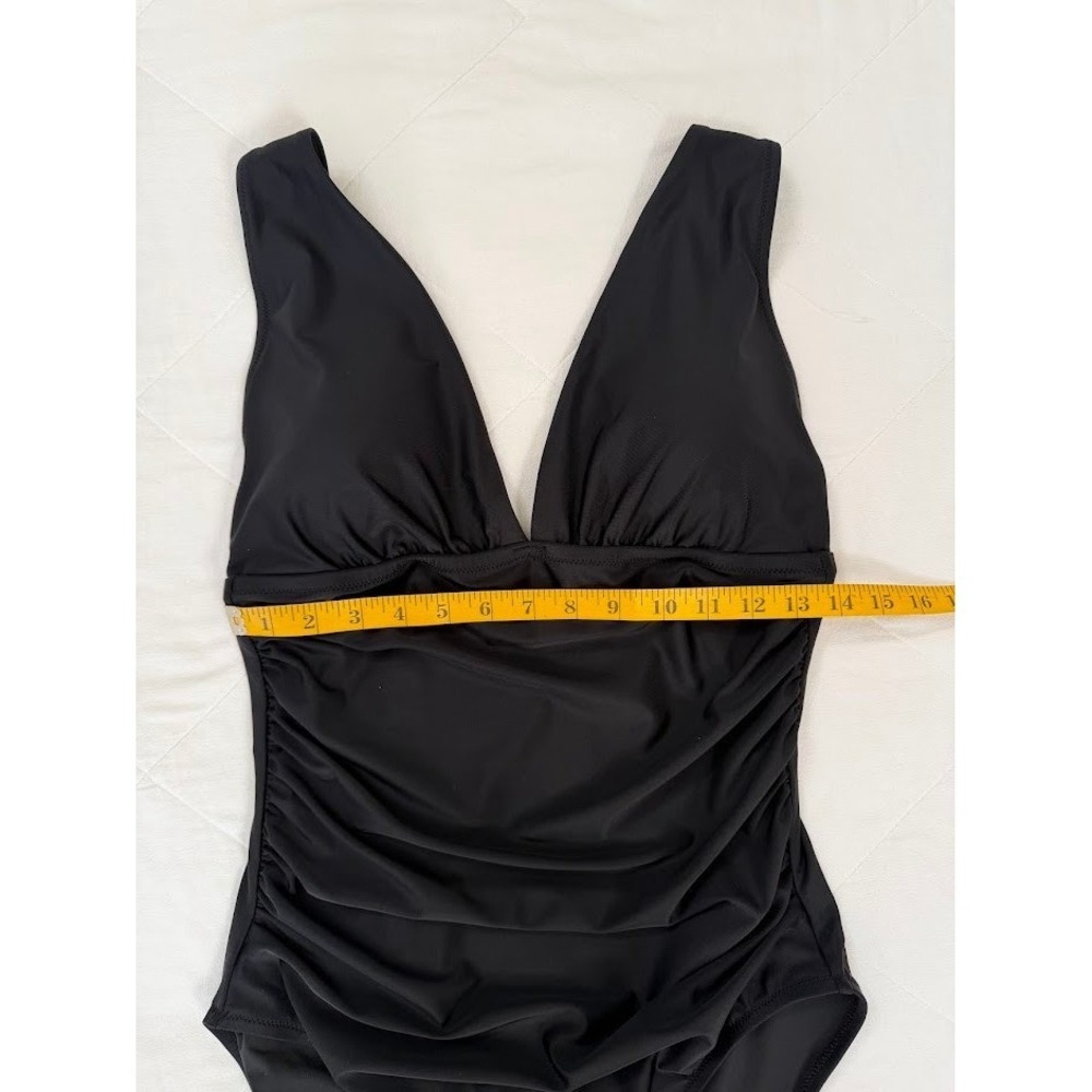 J.Crew Ruched V-Neck One-Piece Swimsuit Black NWT Womens Large - Picture 2 of 8